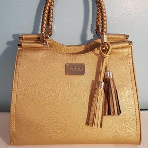 BeBe Metallic Gold Faux Leather Rope Design & Tassel Shoulder Tote Bag
